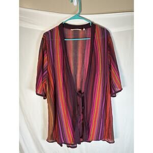 Soft Surroundings 3X Striped Tie Front Kimono Cardigan Colorful Short Sleeve